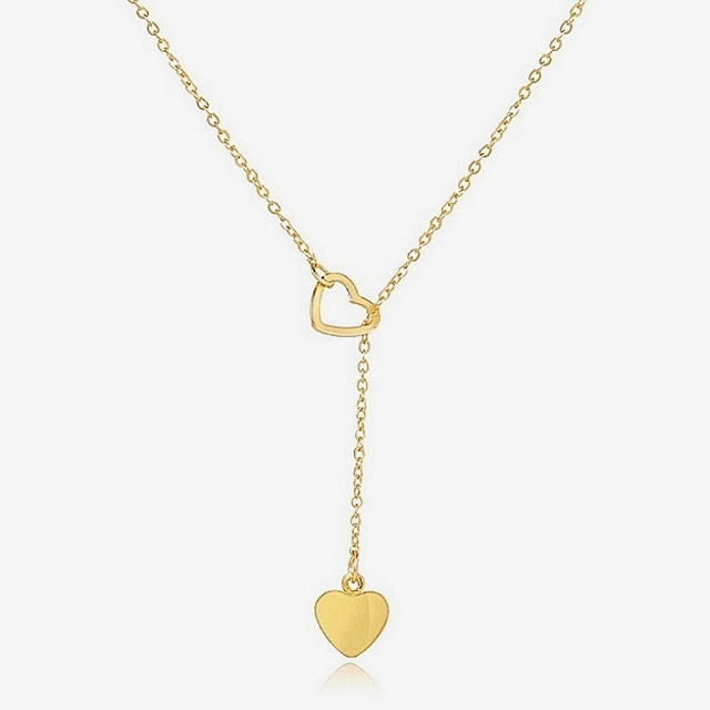 Gold Lariat Heart Pendant Necklace